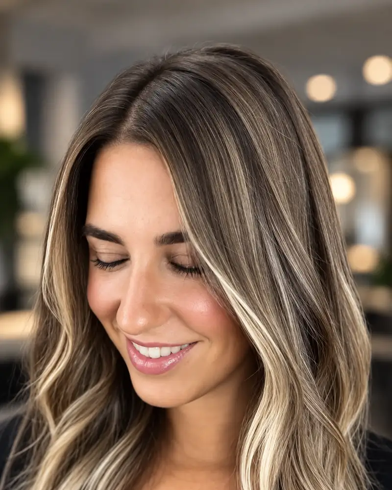 Balayage con luz natural en melena castaña